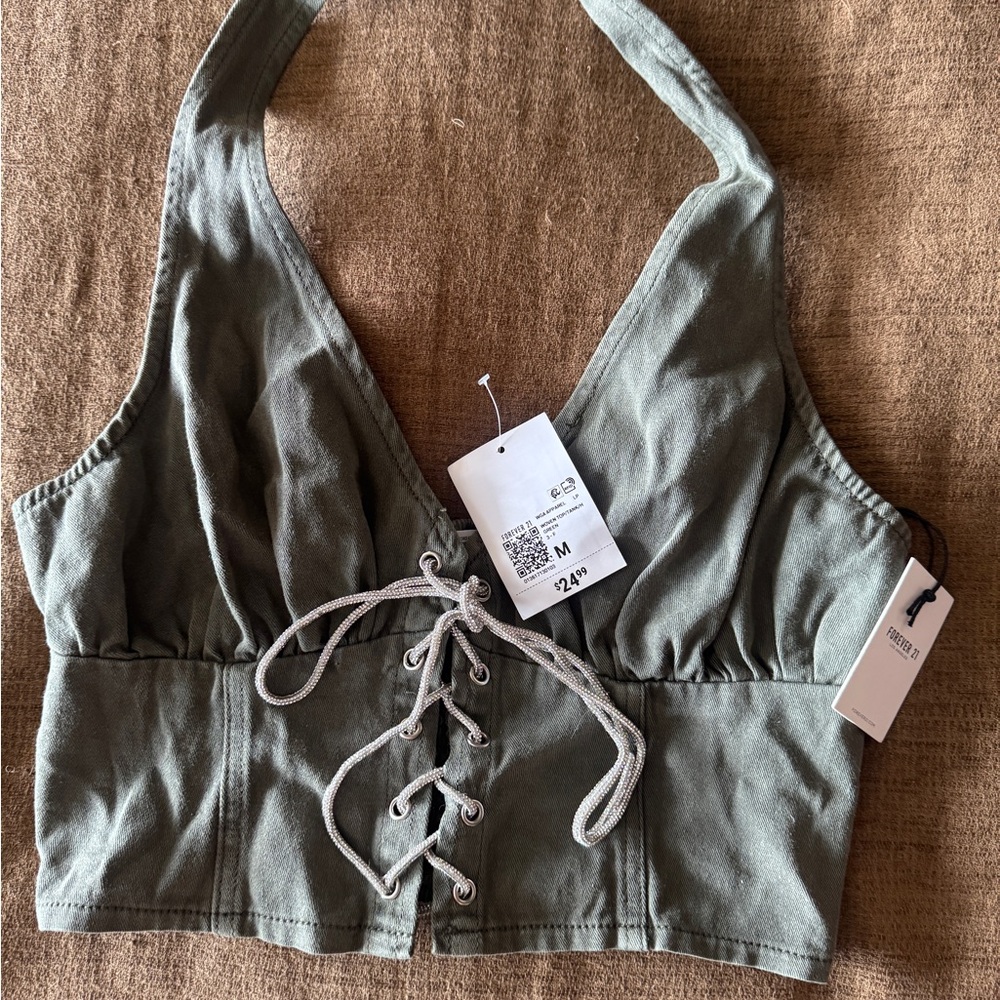 Forever 21 Khaki Lace-Up Halter Top
